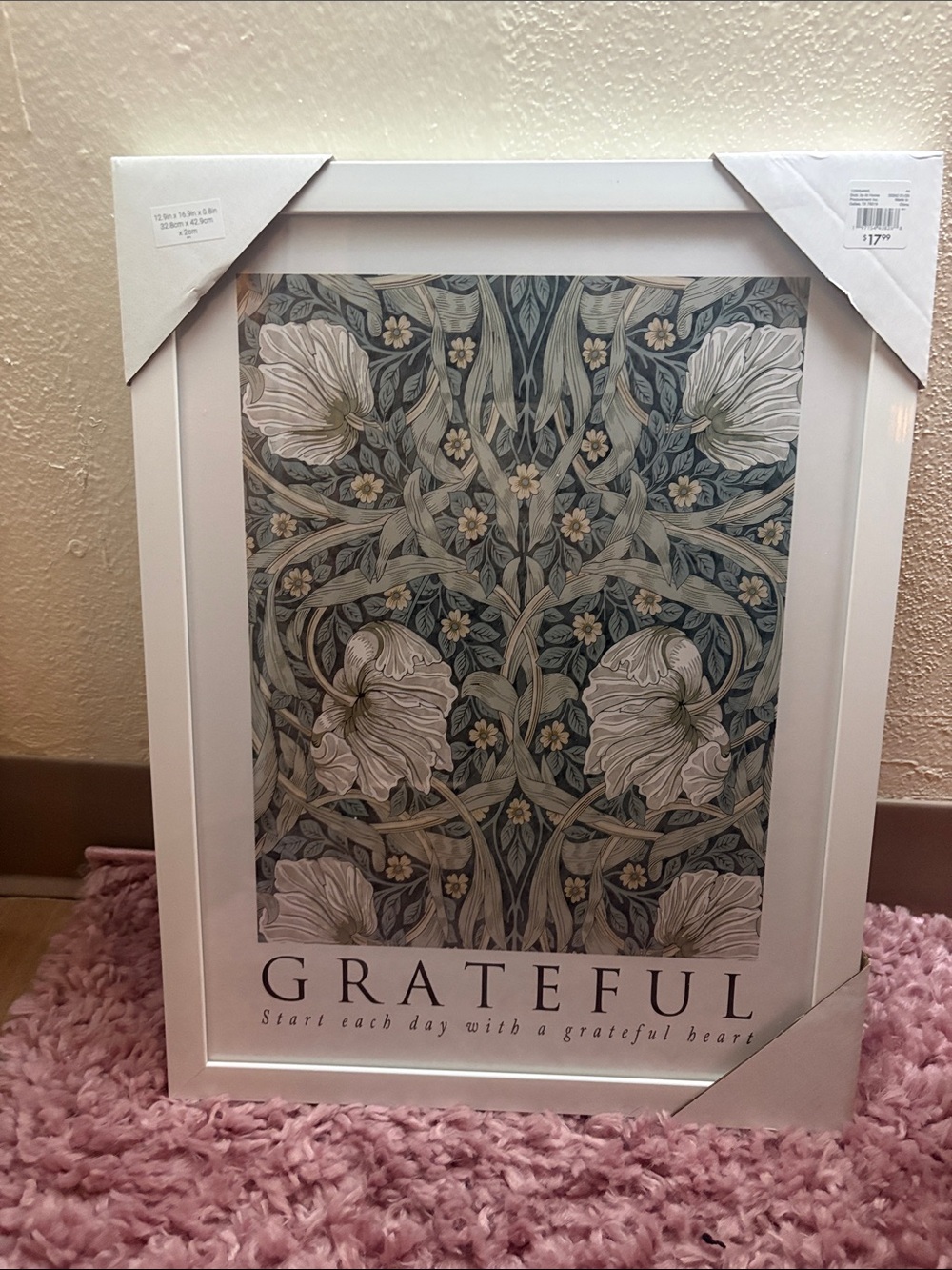Grateful Floral Wall Art Print in Blue-Green and White